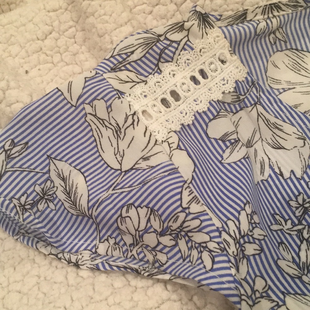 Haute Monde Floral Striped Tie Waist Romper - Picture 4 of 9